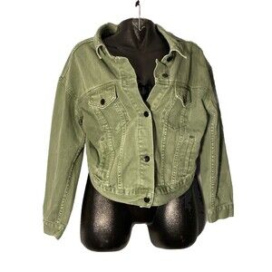 Fashion‎ Nova Crop Denim Jean Jacket Womens Green Medium Very Crop Back Stylish